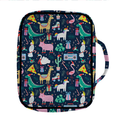 Funny Christmas Animals Pattern Print Front Pocket Bible Bag