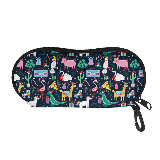 Funny Christmas Animals Pattern Print Glasses Case