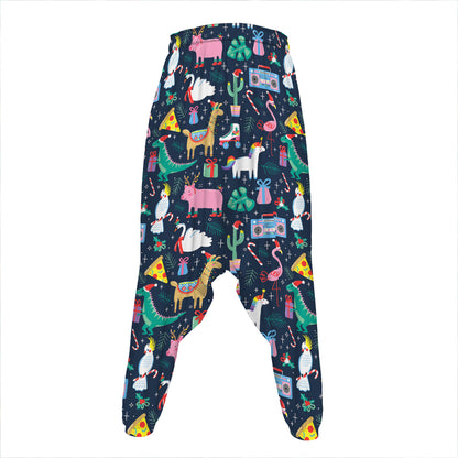 Funny Christmas Animals Pattern Print Hammer Pants