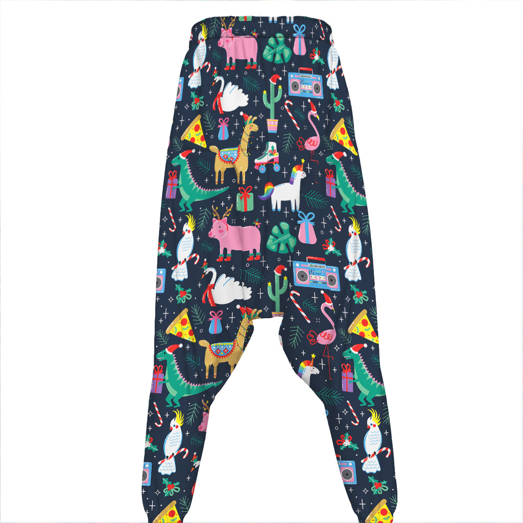 Funny Christmas Animals Pattern Print Hammer Pants