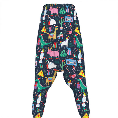 Funny Christmas Animals Pattern Print Hammer Pants