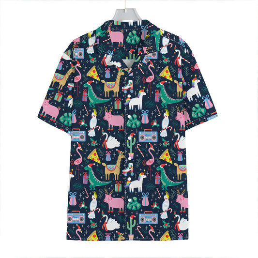 Funny Christmas Animals Pattern Print Hawaiian Shirt