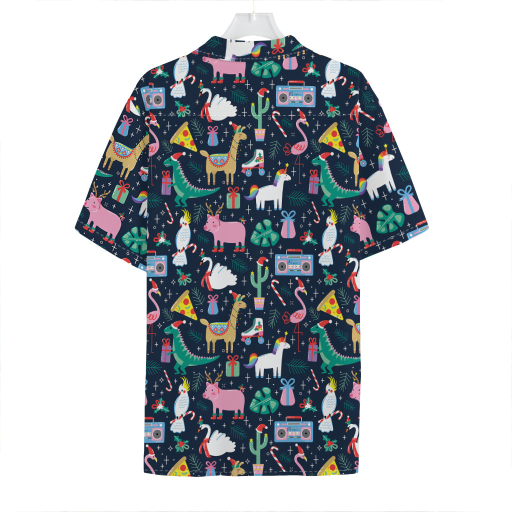 Funny Christmas Animals Pattern Print Hawaiian Shirt