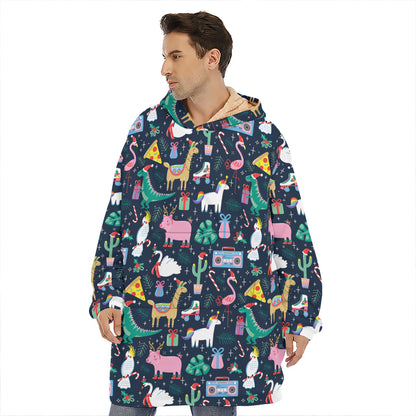 Funny Christmas Animals Pattern Print Hoodie Blanket