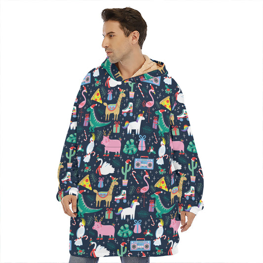 Funny Christmas Animals Pattern Print Hoodie Blanket