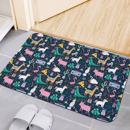 Funny Christmas Animals Pattern Print Indoor Door Mat