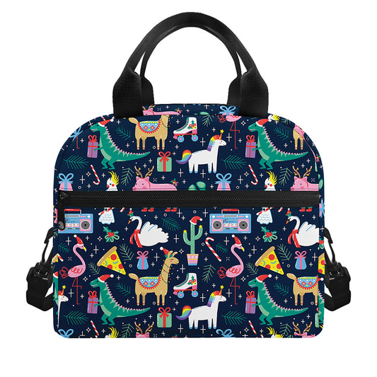 Funny Christmas Animals Pattern Print Insulated Lunch Bag