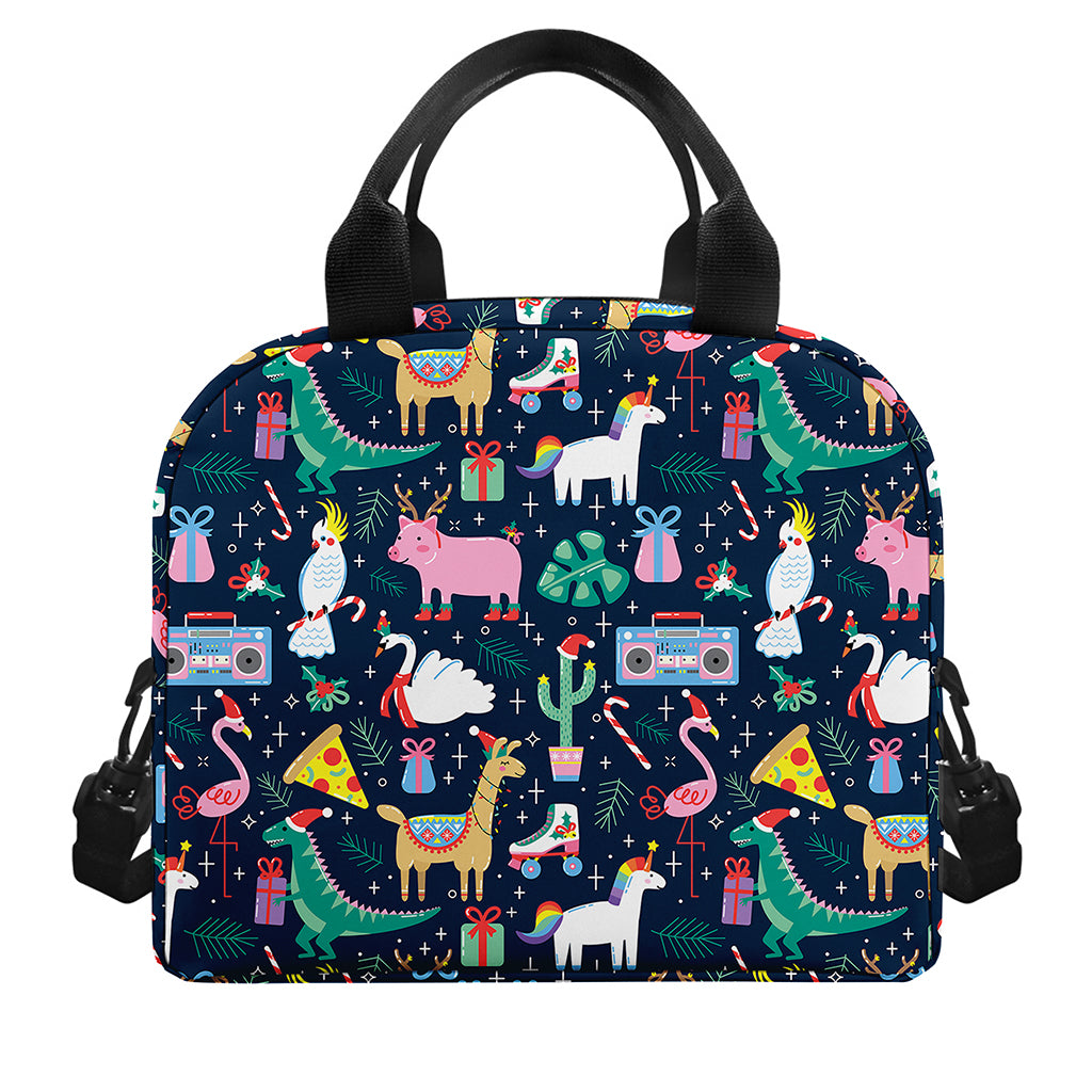 Funny Christmas Animals Pattern Print Insulated Lunch Bag