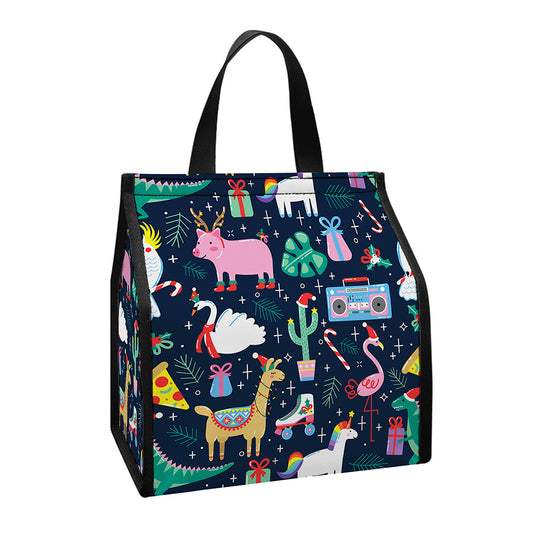 Funny Christmas Animals Pattern Print Insulated Lunch Tote