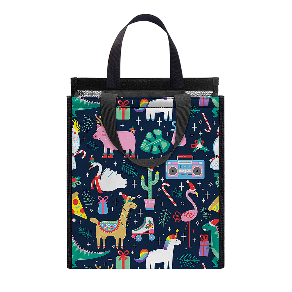 Funny Christmas Animals Pattern Print Insulated Lunch Tote