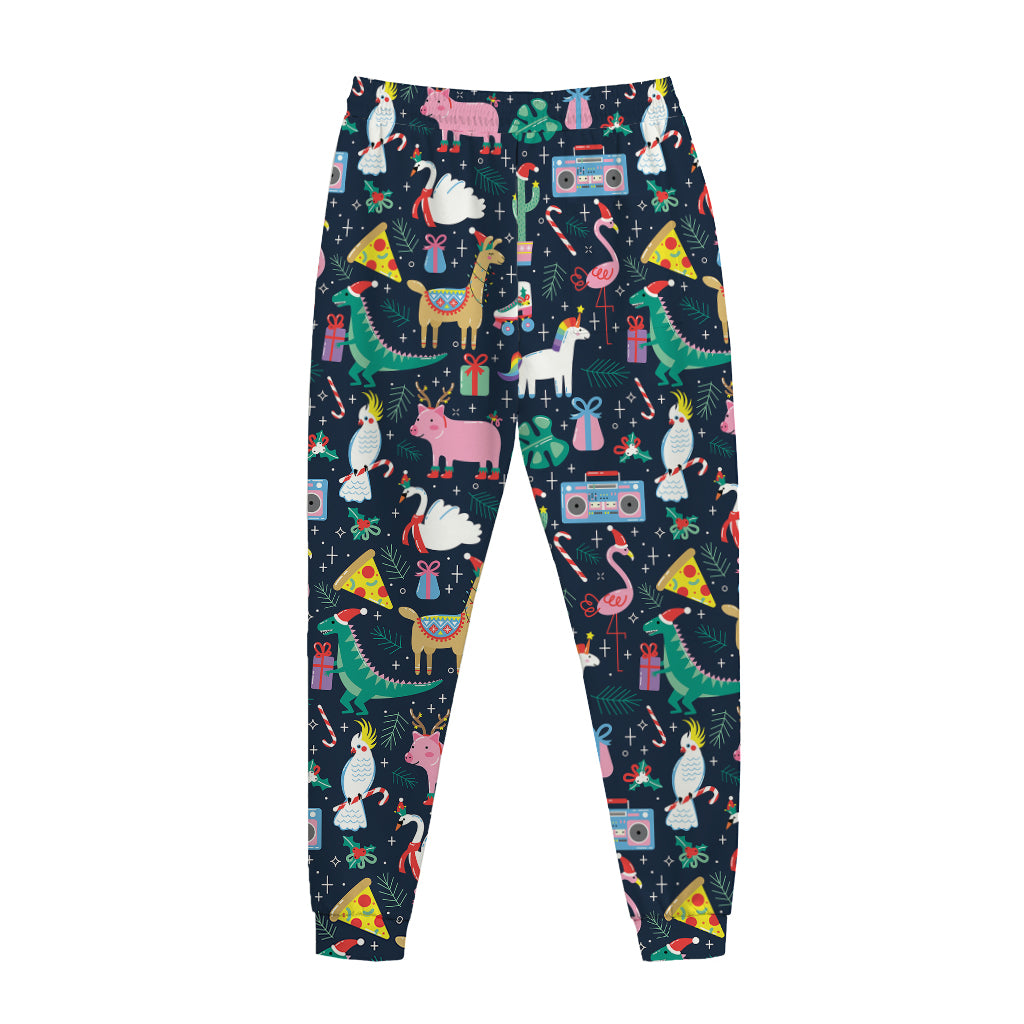 Funny Christmas Animals Pattern Print Jogger Pants