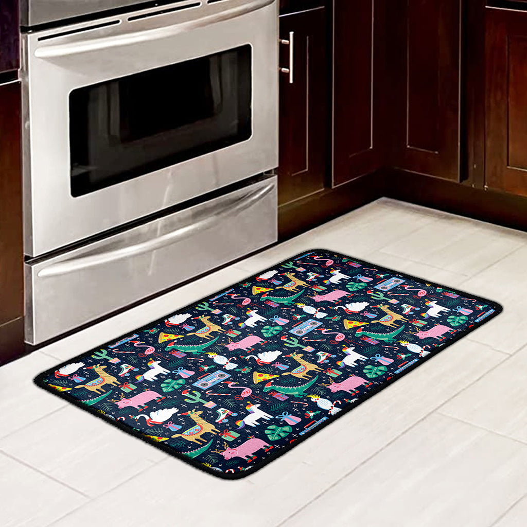 Funny Christmas Animals Pattern Print Kitchen Mat