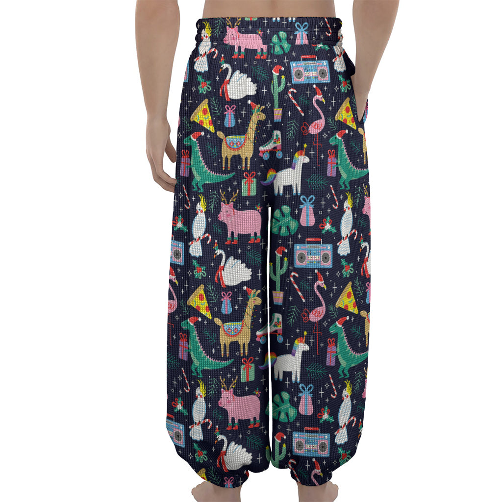 Funny Christmas Animals Pattern Print Lantern Pants
