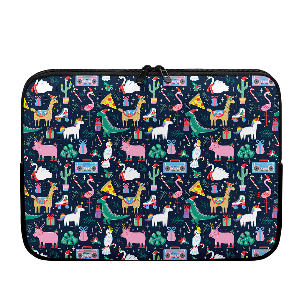 Funny Christmas Animals Pattern Print Laptop Sleeve