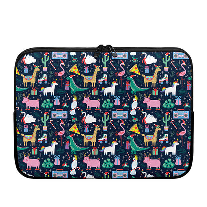 Funny Christmas Animals Pattern Print Laptop Sleeve
