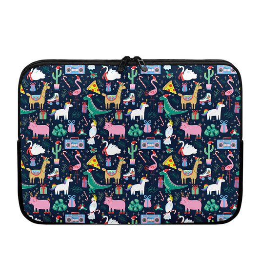 Funny Christmas Animals Pattern Print Laptop Sleeve