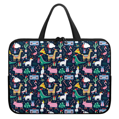 Funny Christmas Animals Pattern Print Laptop Sleeve With Handle