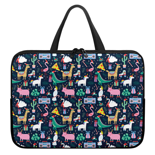 Funny Christmas Animals Pattern Print Laptop Sleeve With Handle