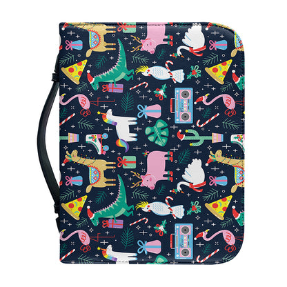 Funny Christmas Animals Pattern Print Leather Bible Cover