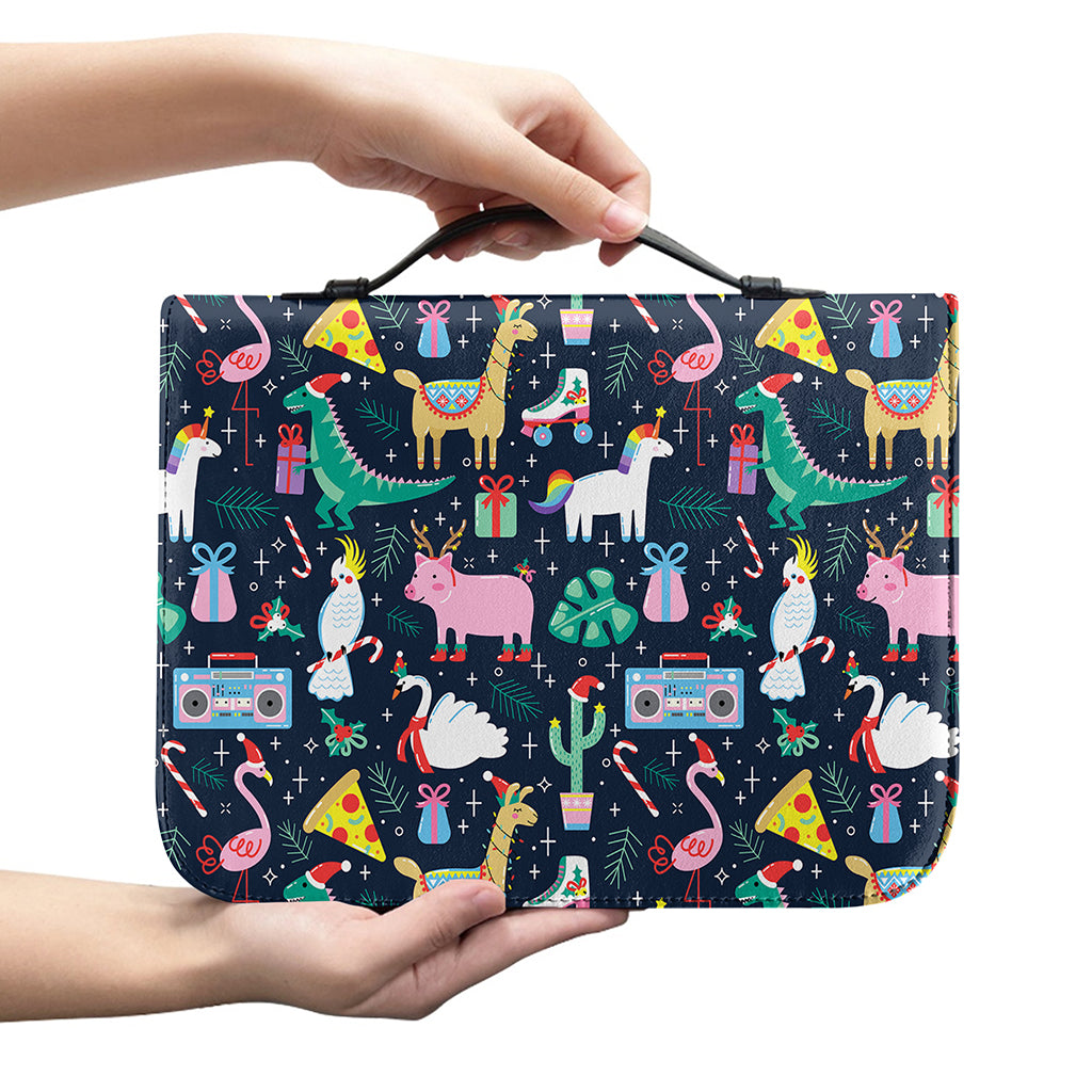 Funny Christmas Animals Pattern Print Leather Bible Cover