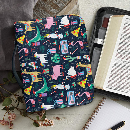 Funny Christmas Animals Pattern Print Leather Bible Cover
