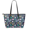 Funny Christmas Animals Pattern Print Leather Tote Bag With Zipper