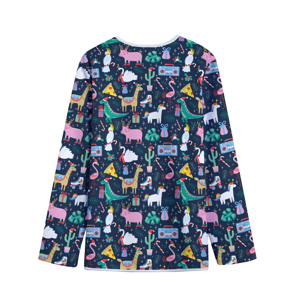 Funny Christmas Animals Pattern Print Long Sleeve Short Coat