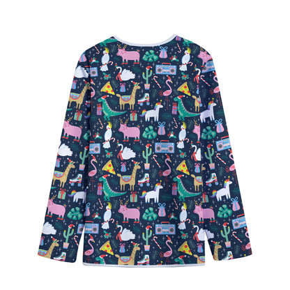 Funny Christmas Animals Pattern Print Long Sleeve Short Coat