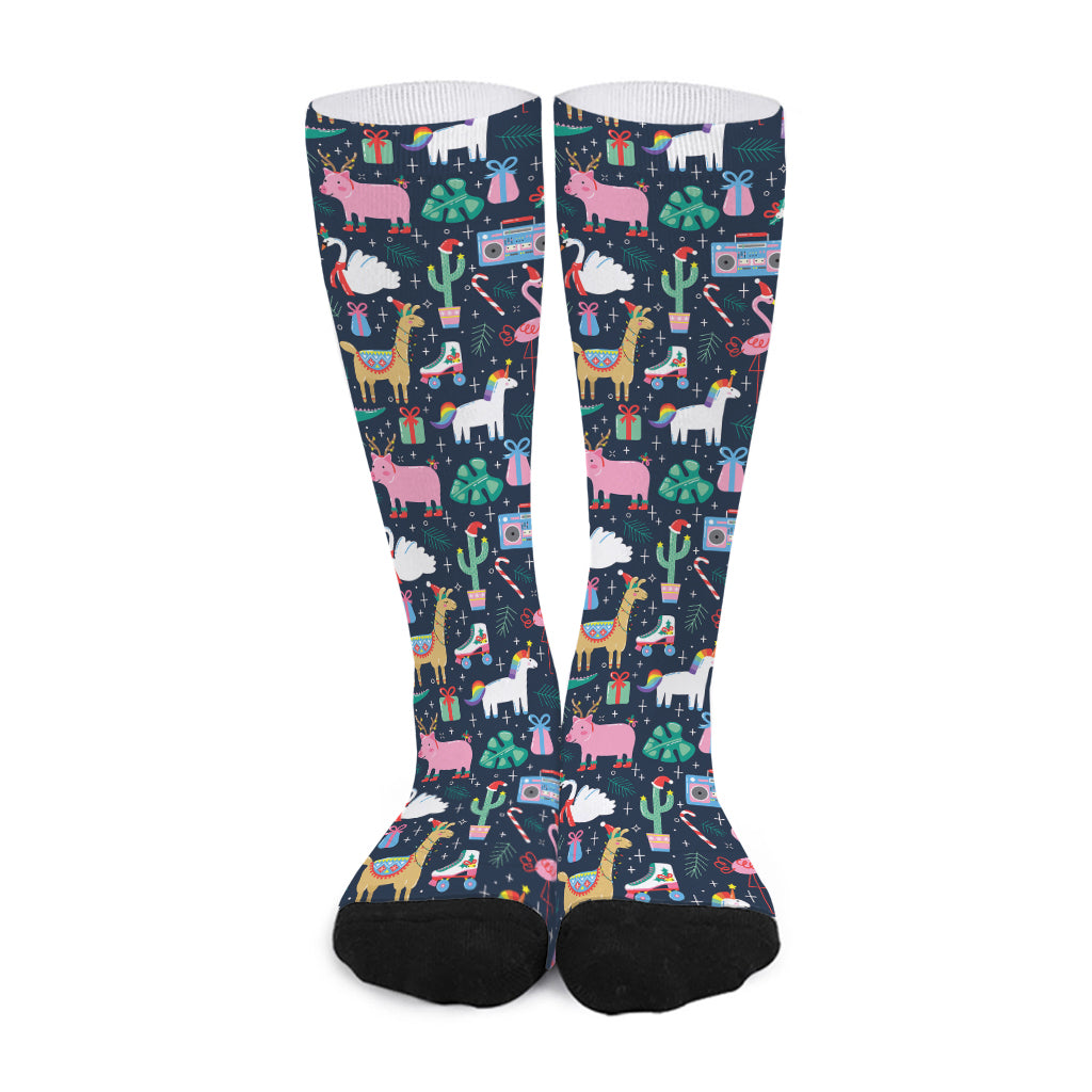 Funny Christmas Animals Pattern Print Long Socks