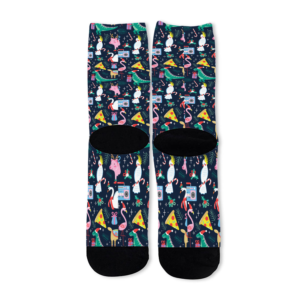 Funny Christmas Animals Pattern Print Long Socks