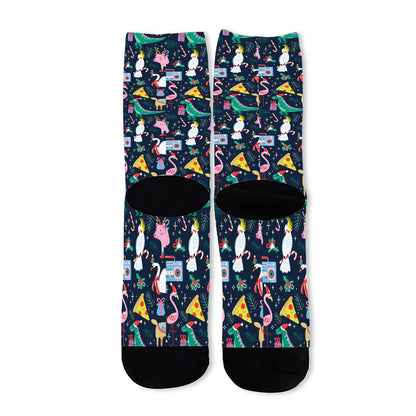 Funny Christmas Animals Pattern Print Long Socks