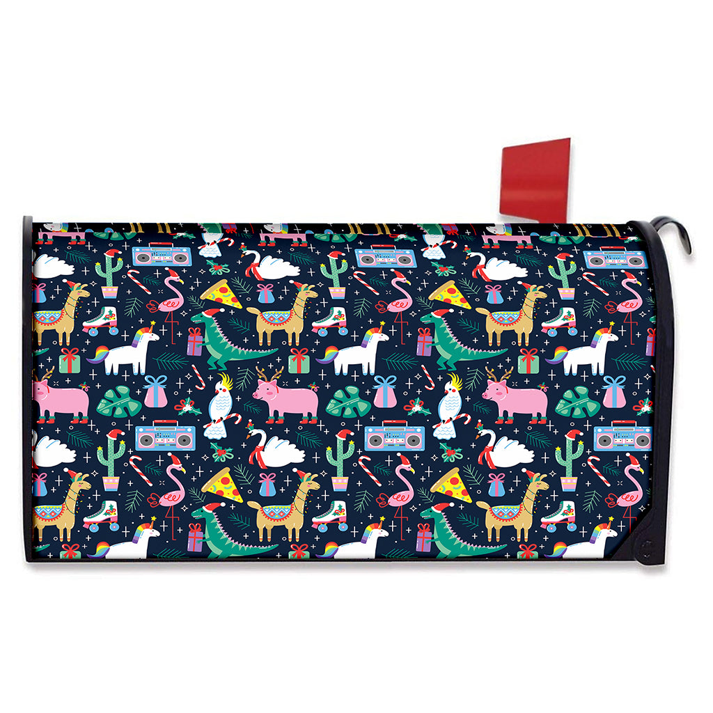 Funny Christmas Animals Pattern Print Mailbox Cover