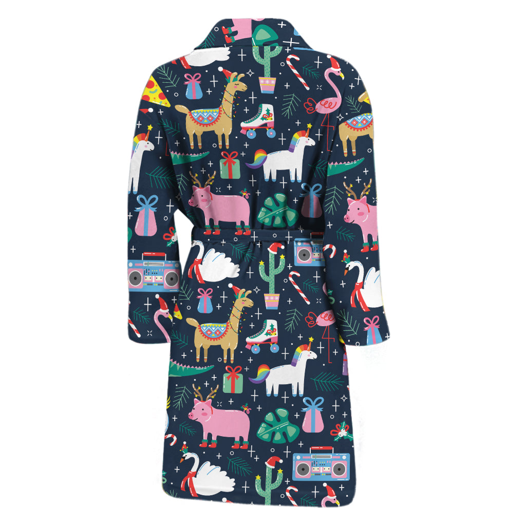 Funny Christmas Animals Pattern Print Men's Bathrobe