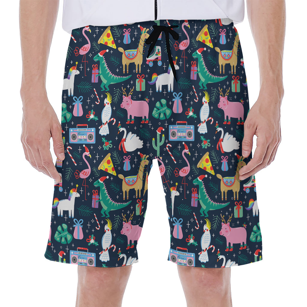 Funny Christmas Animals Pattern Print Men's Beach Shorts
