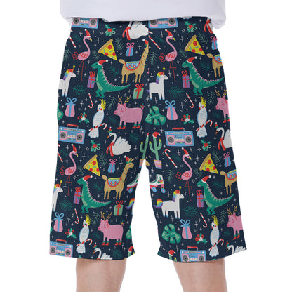 Funny Christmas Animals Pattern Print Men's Beach Shorts