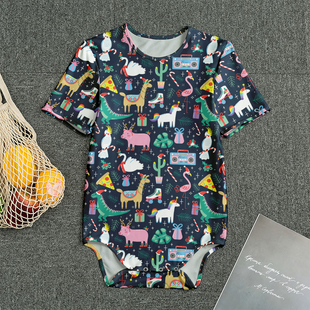 Funny Christmas Animals Pattern Print Men's Bodysuit