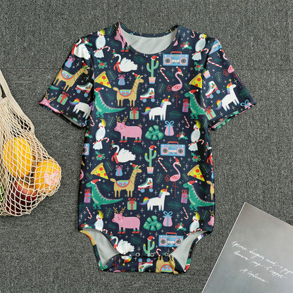 Funny Christmas Animals Pattern Print Men's Bodysuit