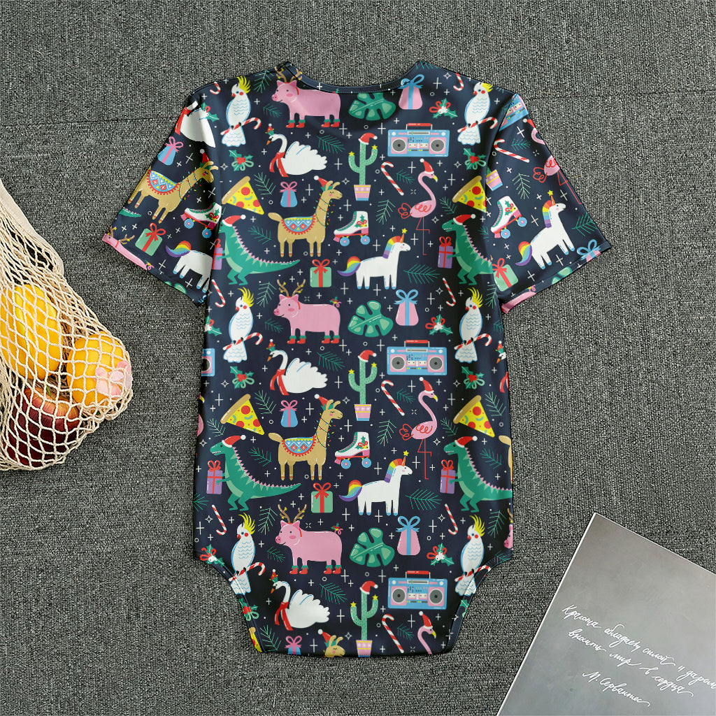 Funny Christmas Animals Pattern Print Men's Bodysuit
