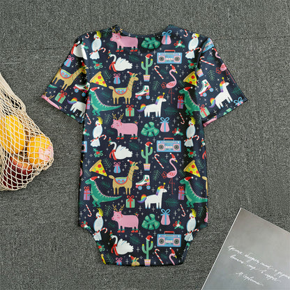 Funny Christmas Animals Pattern Print Men's Bodysuit