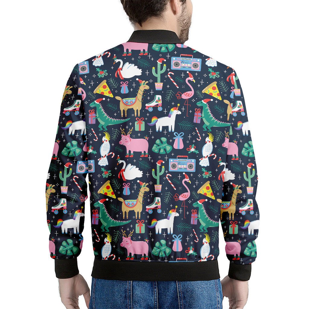 Funny Christmas Animals Pattern Print Men's Bomber Jacket
