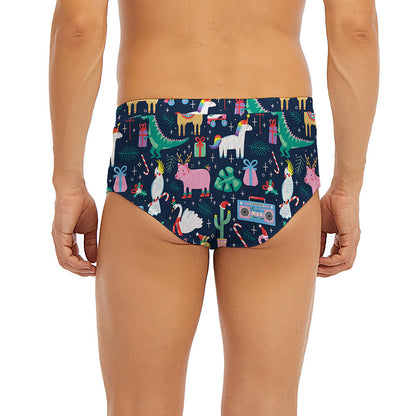 Funny Christmas Animals Pattern Print Men's Briefs