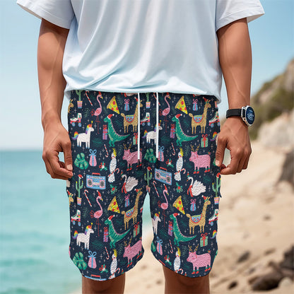 Funny Christmas Animals Pattern Print Men's Cargo Shorts