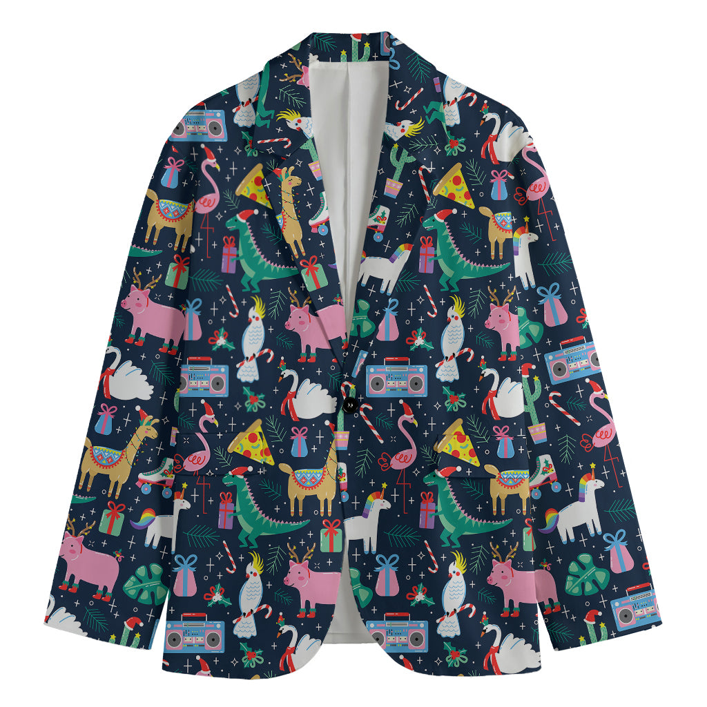 Funny Christmas Animals Pattern Print Men's Cotton Blazer