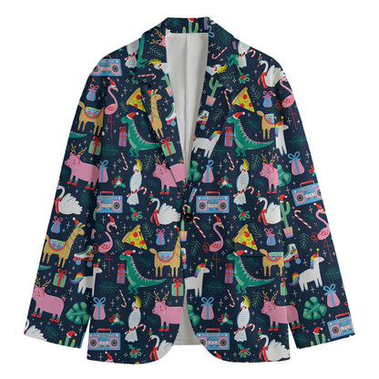 Funny Christmas Animals Pattern Print Men's Cotton Blazer