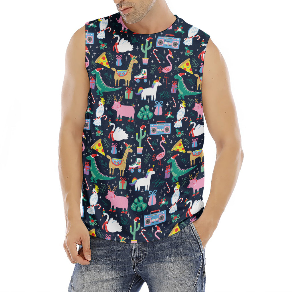 Funny Christmas Animals Pattern Print Men's Fitness Tank Top