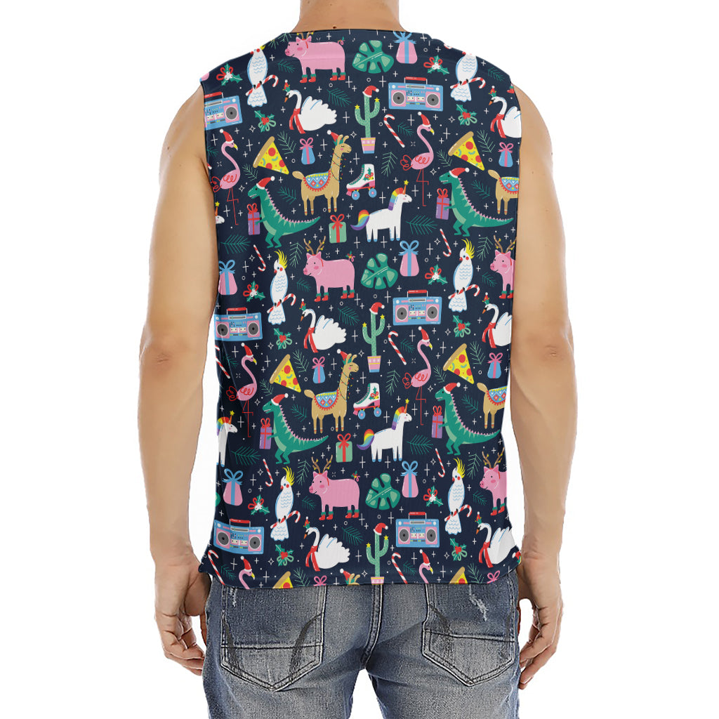 Funny Christmas Animals Pattern Print Men's Fitness Tank Top