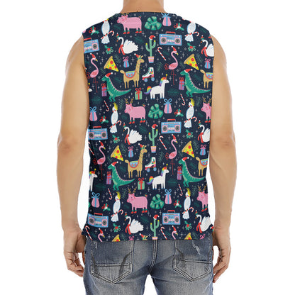 Funny Christmas Animals Pattern Print Men's Fitness Tank Top