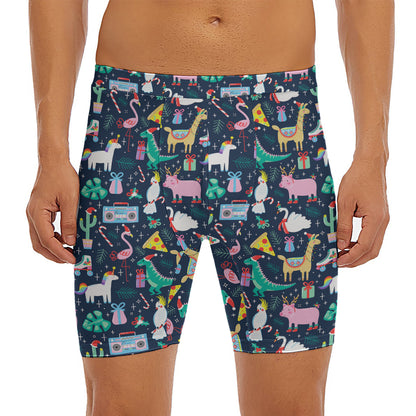 Funny Christmas Animals Pattern Print Men's Long Boxer Briefs