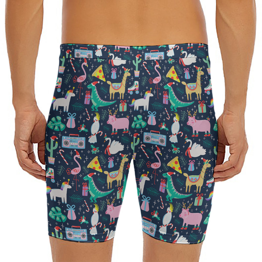 Funny Christmas Animals Pattern Print Men's Long Boxer Briefs