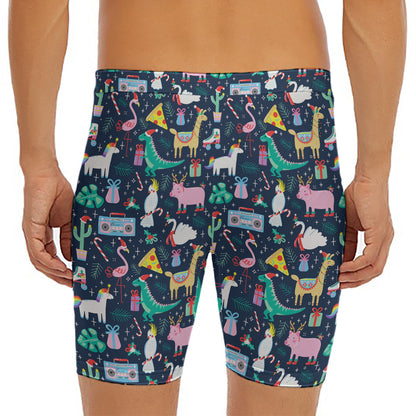 Funny Christmas Animals Pattern Print Men's Long Boxer Briefs